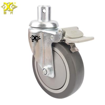 China Auto Equipments 5 Inch Stainless Steel TPR Caster Swivel Caster Hard Rubber Stem Wheels Medical à venda