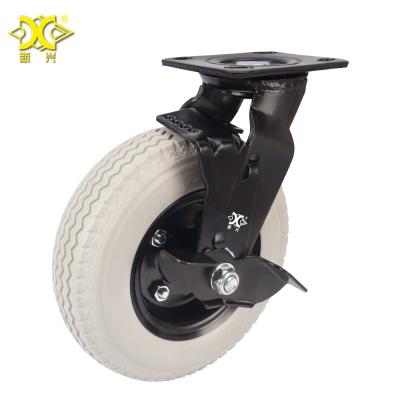 China For Equipment Cleaning Factory Price 8 Inch PU Polyurethane Foam Dish Swivel Caster Wheels Iron Core With Side Locking Brake for sale