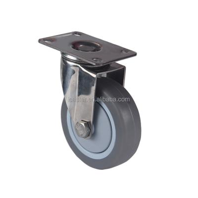 China High Quality Industrial Steel Plate Swivel Trolley Cart Caster 4 Inch TPR Rigid Roller Wheels For Trolley Cart for sale