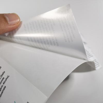 China El cosmético impermeable del papel cristal etiqueta la laminación claro nacarado de BOPP en venta