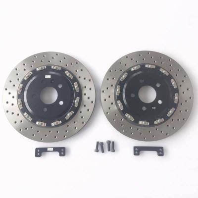 China Black anodized Drilled Brake Disc Rotor 355*22mm Perforated Center Cap Bracket for sale