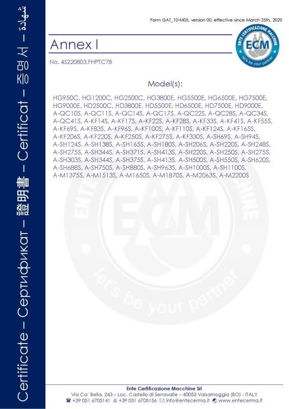 CE Certificate Machinery - Fuzhou Hosem Power Co., Ltd.