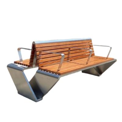China SS304 Outdoor Metal Bench With Back Armrest Wooden Bench With Metal Legs for sale