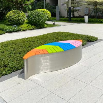 China Colorful Leaf Shaped Outdoor Metal Bench Patio Stainless Steel Wooden for sale