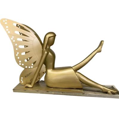 China Garden Bronze Fairy With Wings Statues, Modern Art Metal Ornament Sculpture Te koop