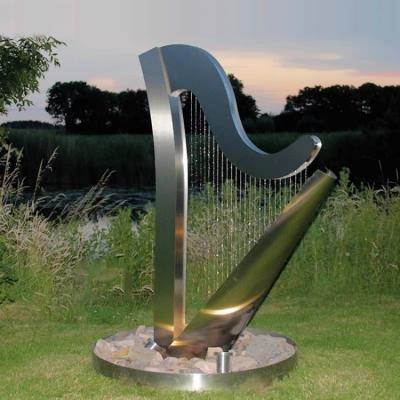 China Outdoor Water Fountain Harp Metal Garden Statues Stainless Steel Sculpture for sale