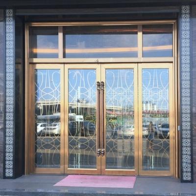 China Stainless Ornate Front Door Decorative Glass Exterior Doors Rose Gold for sale