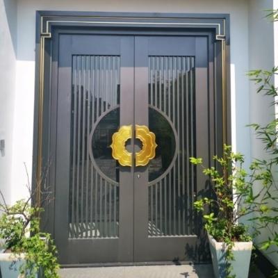 China Galvanized Steel Decorative Metal Front Doors With Gold Handles for sale