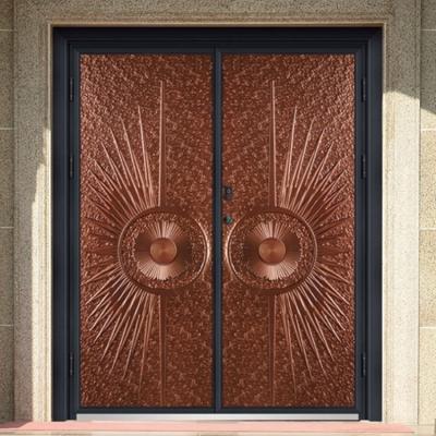 China Carve Bronze Decorative Entry Door Brown Double Door For Home Entrance for sale