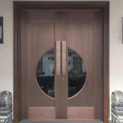 China Bronze Framed Decorative Entry Door Tempered Glass Front Entrance Double Doors for sale