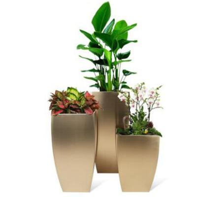 China Arc Shaped Metal Bucket Flower Pot Hairline Stainless Steel Garden Pots for sale