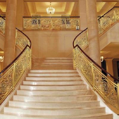 China Carve Metal Stair Railing Modern Luxury Gold Staircase Railing for sale