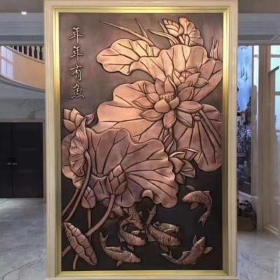 China Classic Bronze Room Divider Copper Etched Metal Wall Partitions for sale