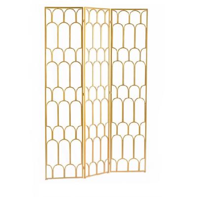 China Foldable 3 Panel Room Divider Screen Decorative Metalwork Rose Gold for sale
