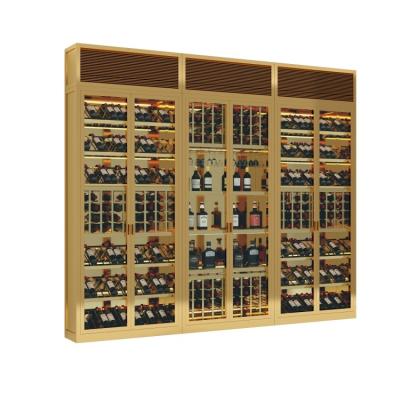 China Modern Standing Metal Wine Cabinet Gold Cooling Display Wine Rack Refrigerator Te koop