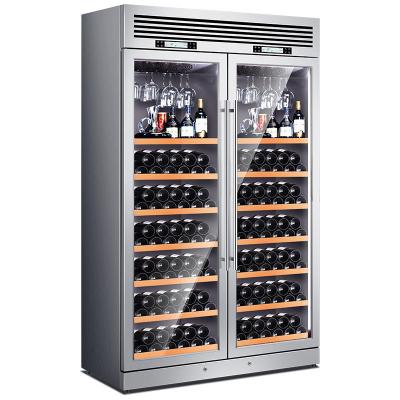 China High-End Silver Metal Wine Cabinet Tall Wood Matte For Wine Cellar Te koop