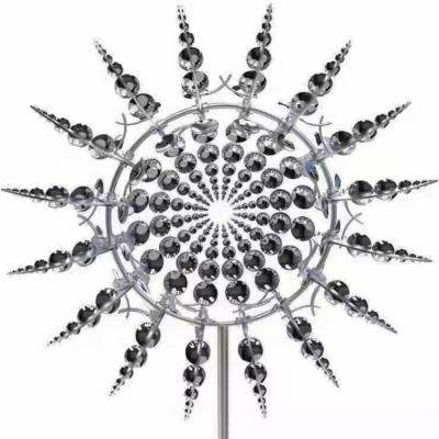China Stainless Steel Rotating Kinetic Wind Sculpture With Multi-Colored Lights for sale