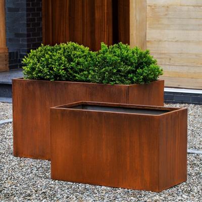 China Rectangle Corten Steel Flower Rusty Planter Boxes Metal Outdoor 1200mm for sale