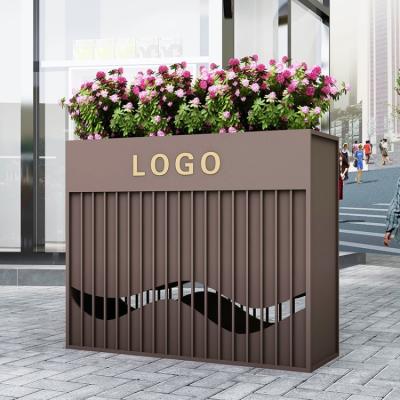 China ODM Brown Stainless Steel Metal Flower Planter Boxes Large Outdoor Rectangle Pots Te koop