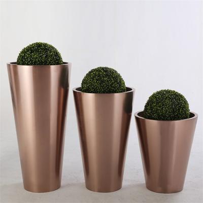 China Cone 400mm Stainless Steel Flower Pots Personalised Metal Large Plant Pots Te koop