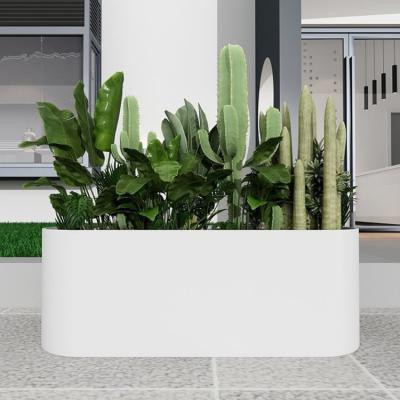 中国 White Matt Galvanized Steel Flower Pot Arc Shaped Rectangular Plant Pots 販売のため