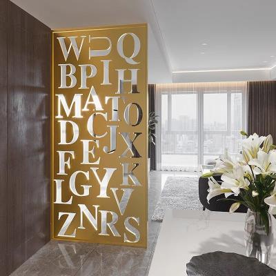 China Hairline Metal Room Divider Laser Cut Stainless Steel Residential Interior Gold Partition for sale