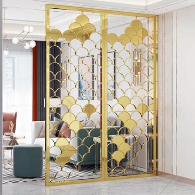 China Curved Shape Metal Room Divider Laser Cut Gold Stainless Steel Partition Te koop