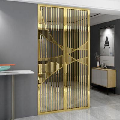 China Gold Metal Curtain Room Divider Stainless Steel Bright Living Room Decorative Partition for sale