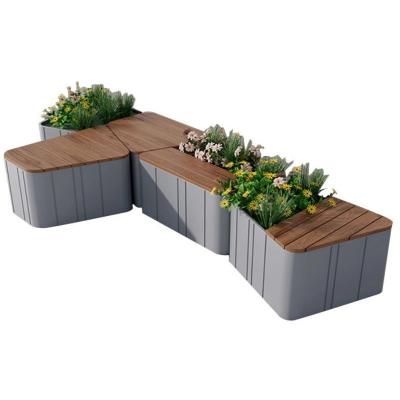 China Modern Wooden Garden Bench With Planters Comfortable Patio Bench Hairline for sale