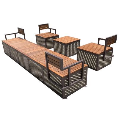 中国 Outdoor Simple Modern Metal Sofa Garden Furniture Table And Benches Combination 販売のため