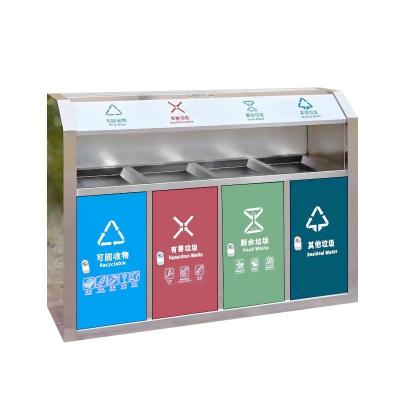 China 4 Compartment Waste Bins Stainless Steel Outdoor Trash Bins For Parks for sale