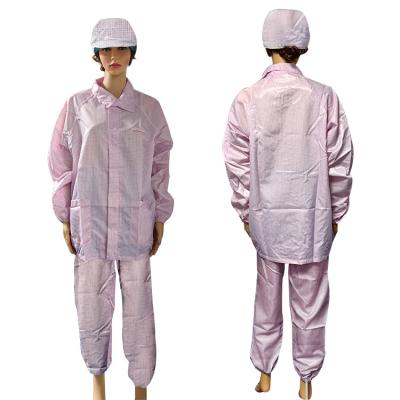 China Lab Polyester ESD Antistatic Split Suit 5mm Grid Pink Special Design for sale