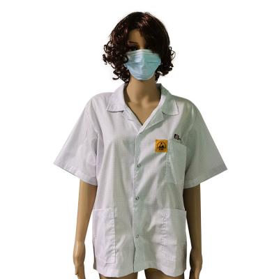 China 2.5mm Gird T-Shirt Industrial Work Clothes For Cleanroom ESD Antistatic for sale