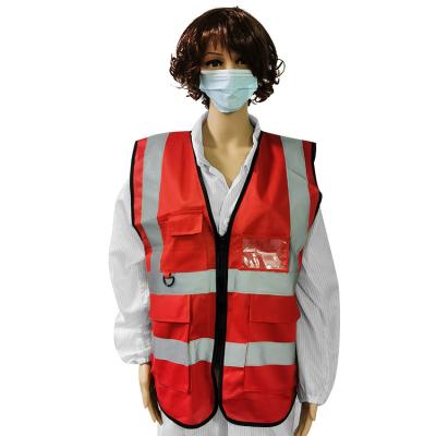 China Unisex Red High Visibility Reflective Safety Vests With ID Pocket for sale