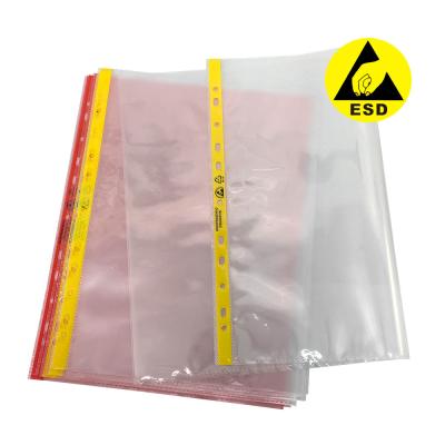 China Cleanroom 11 Hole File Bag A4 A3 Dust Free ESD Anti Static Document Bag With Pink Or Yellow for sale