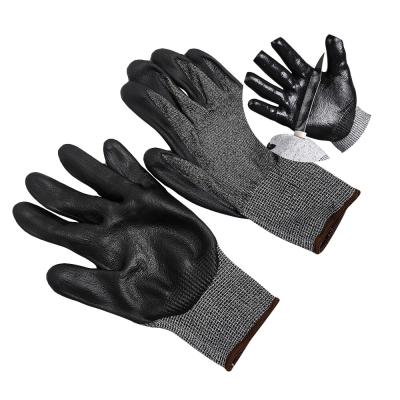 中国 黒 18 ニット安全作業手袋 3 レベル 切断耐性ゴム パームコーティング 手袋 販売のため