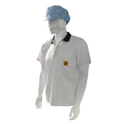 China Camisetas ESD Blancas de 7 mm de rayas 99% Poliéster + 1% de seda conductiva de tejido de punto Camisetas POLO antiestáticas en venta