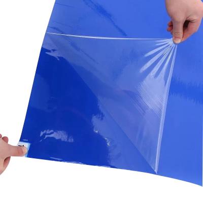 China Esteiras pegajosas descartáveis do PE azul 30 camadas de Peelable para a entrada da porta da sala de limpeza à venda