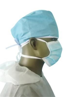 China Doctor Tie On Disposable Bouffant Surgical Caps Size 64X15 cm Weight 25GSM for sale