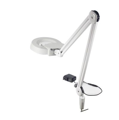 China LED Illuminated Magnifying Lamp Spring Internal Clamp Base 5 Inch Lens With Lids for sale