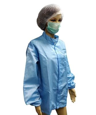 China Antistatic Jackets Cleanroom Apparel 5mm Grid Polyester YKK Zip With Logo Printing for sale