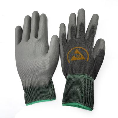 China Seamless Knitted ESD PU Palm Fit Gloves With Polyester Liner for sale