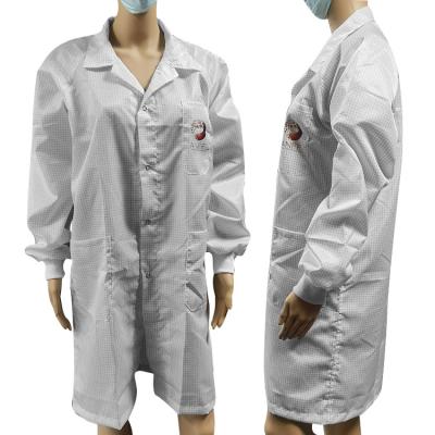 China Anti Static White 5mm Grid ESD Smock For Cleanroom for sale