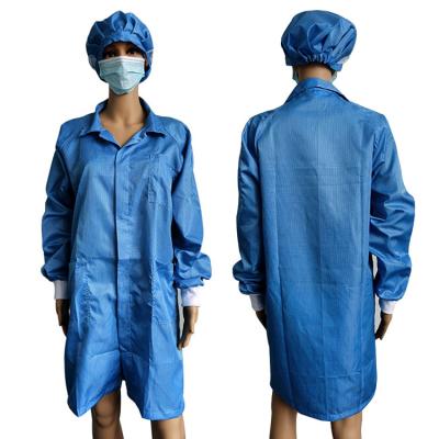 China Unisex Blue 2.5mm Grid ESD Lab Coats Smocks Dustproof With Same Color Cap for sale