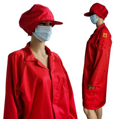 China 96% Cotton Red ESD Antistatic Smock Coverall with Same Color Cap for sale