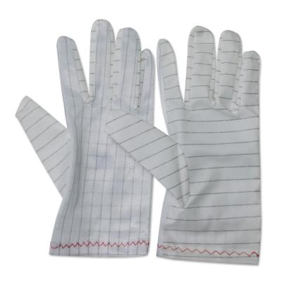 China White Stripe PU Fabric ESD Anti Static Gloves Lint Free For Industrial Cleanroom for sale