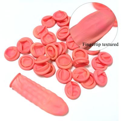 China Pink Chlorination Latex Disposable Finger Cots Textured Matte Non Slip for sale