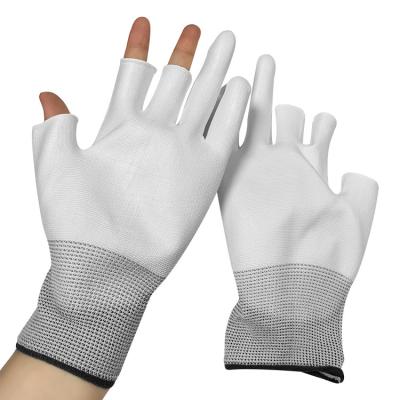 China 3 Fingers Half PU Palmfit Coated Safety Gloves Industry Use White for sale