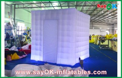 China Photo Booth Decorations Purple Square Inflatable LED Photo Booth Enclosure With Led Lights for sale