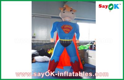 China Blue / Red Inflatable Superman Cow Customized Animal Character Inflatable Model for sale